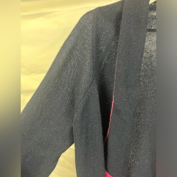 Qi Cashmere Women’s Open Front Blue Contrast Trim Waterfall Cardigan- Size Small - Picture 5 of 6